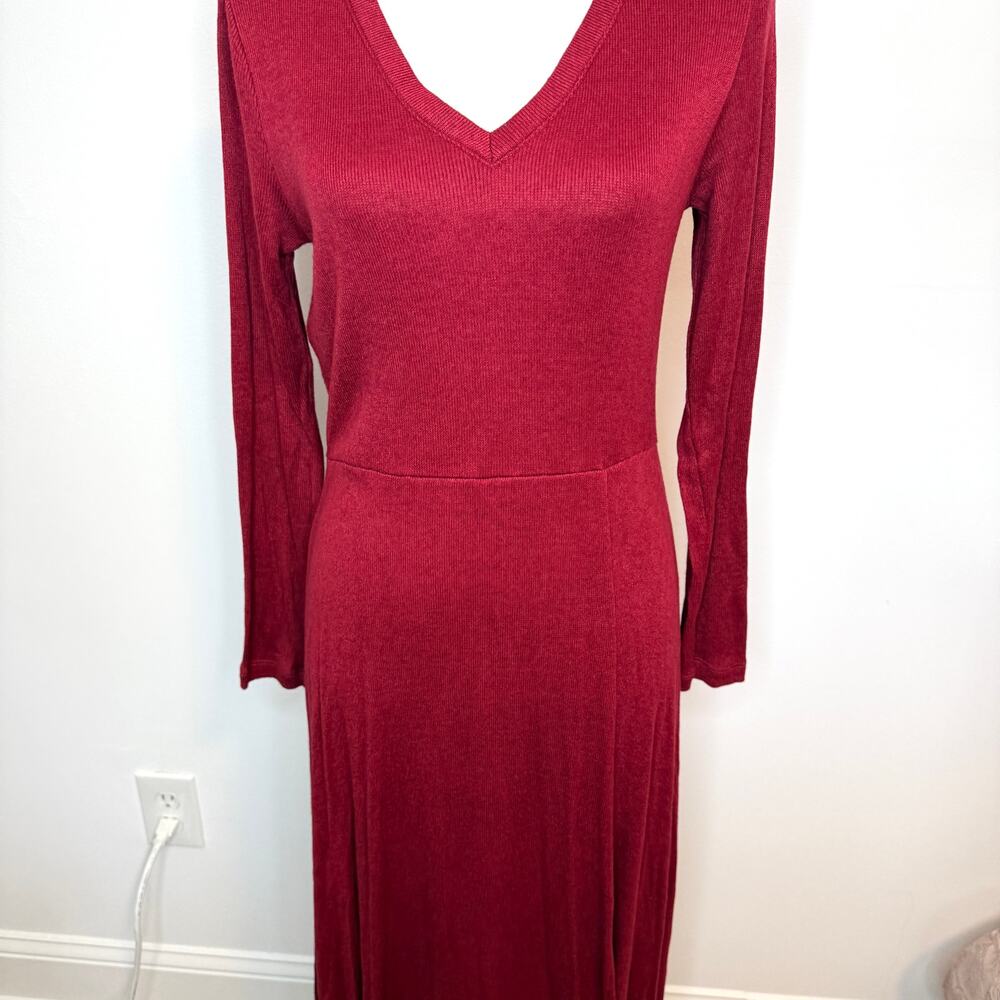 Banana Republic Ribbed Knit Midi Dress In Mulled Cranberry Red Size Medium - Picture 5 of 14